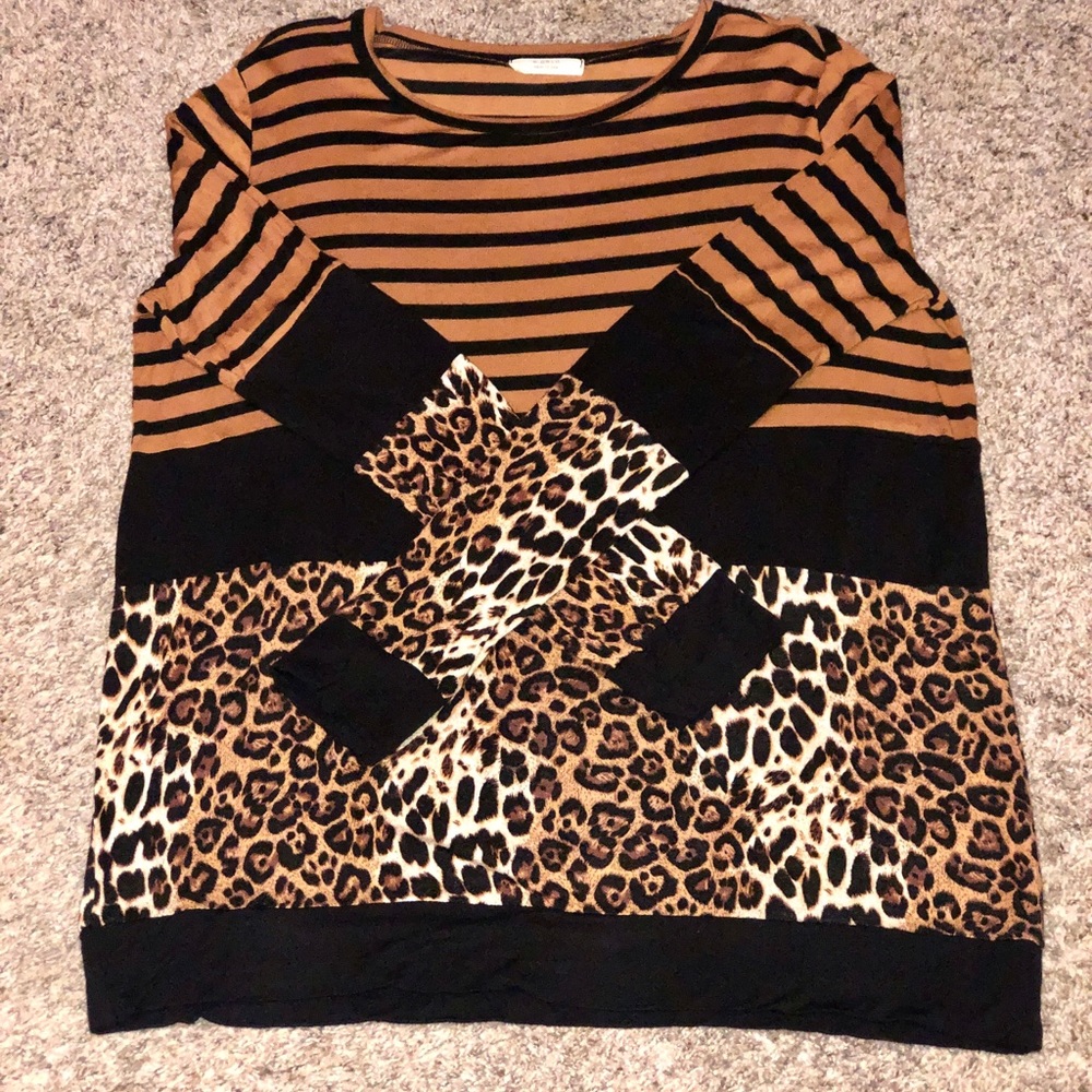 a.gain Brown and Black Stripe and Leopard Tunic